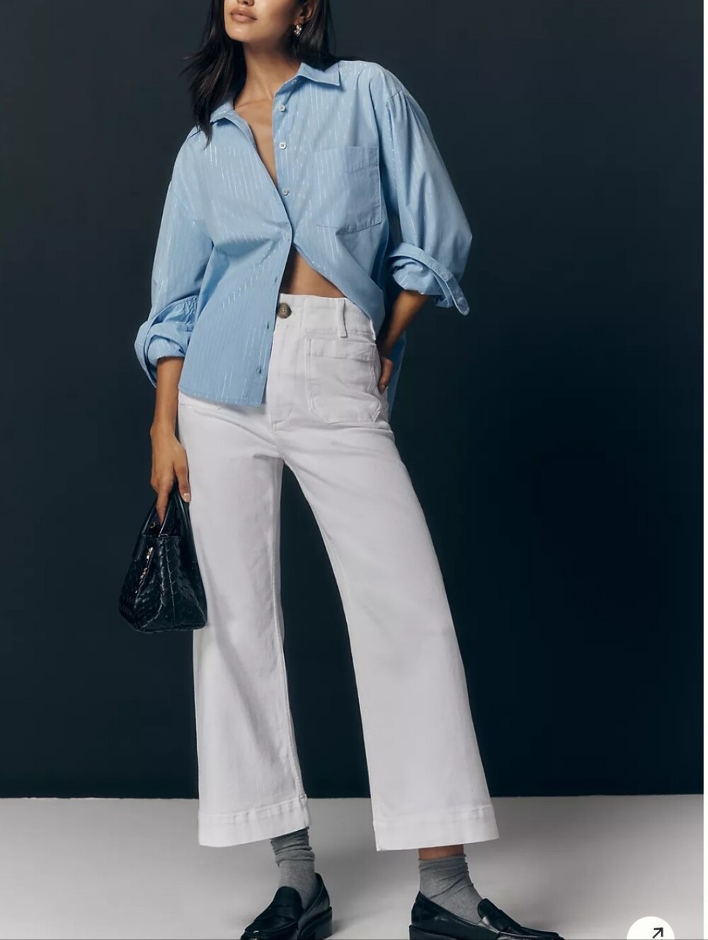 Anthropologie Light Blue Button-Up & White Wide-Leg Jeans